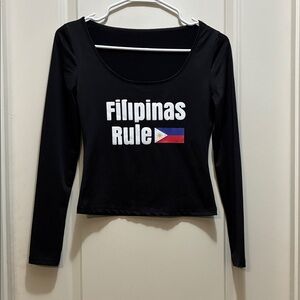 Black Long Sleeve Women's Top with 'Filipinas Rule' Print